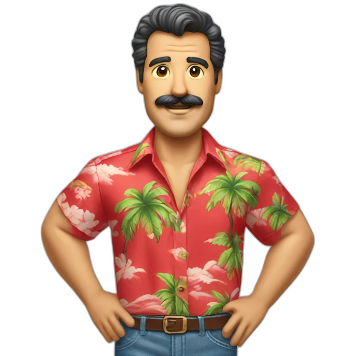 Smiling Magnum PI with a big mustache in a red Hawaiian shirt emoji