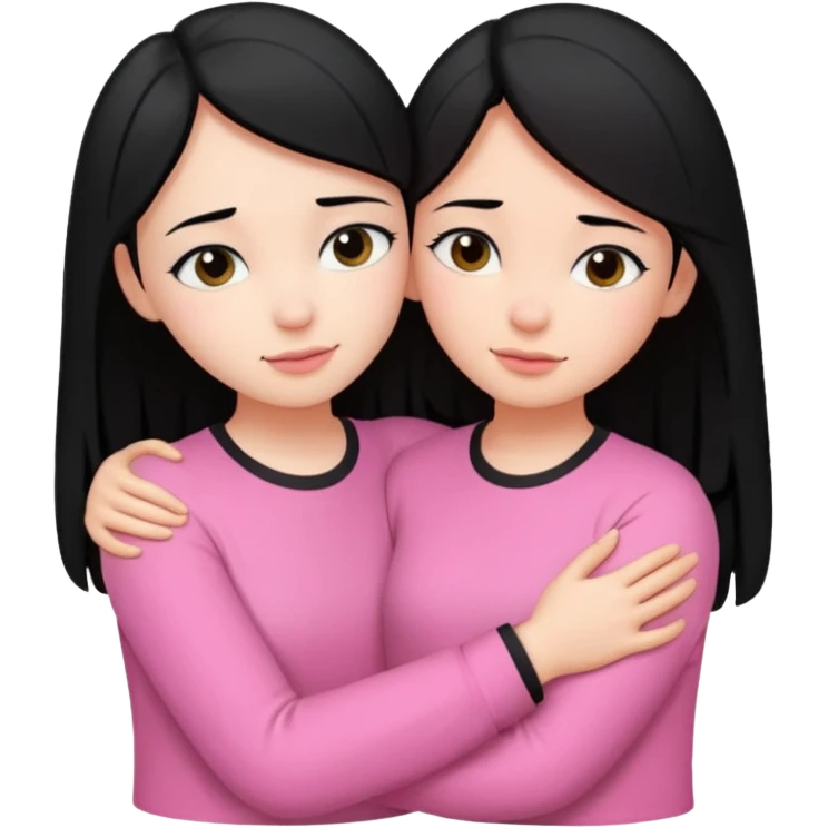 Two girls with black hair, one wearing white shirt and the other wears pink shirt, hugging each other romantically  emoji