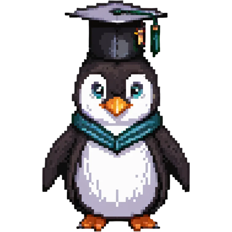 penguin headmaster with mortarboard hat and professor gown emoji