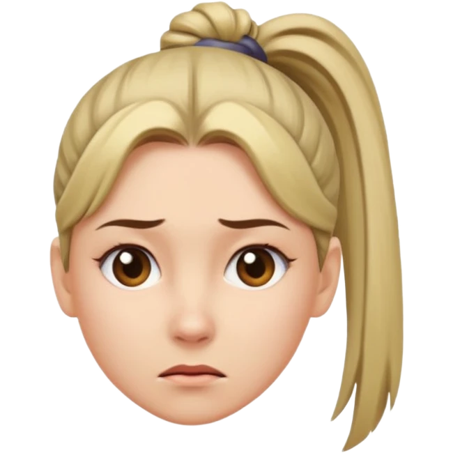 A woman with a ponytail tilting her head and wearing a dissatisfied expression. emoji