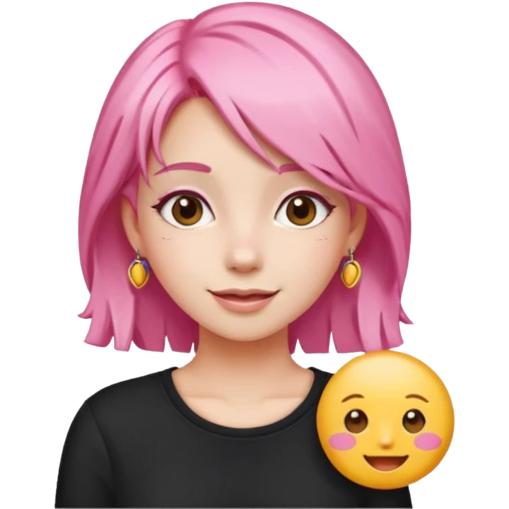 cute pink haired girl with cheerful pose and cute accessories. apple emoji style and remove the apple. emoji