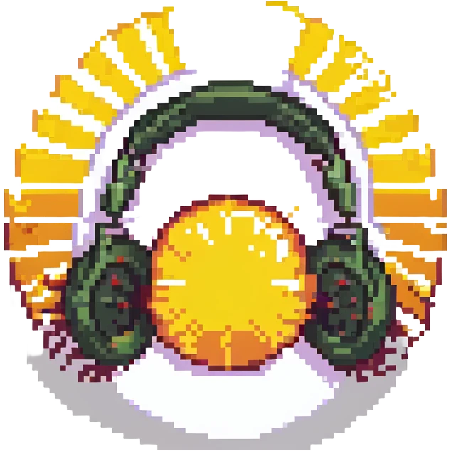 Add headphones to the sun DJ in pixel art style with no background. emoji