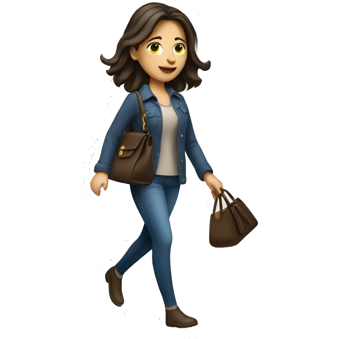 brunette caucasian woman dressed nice walking with purse emoji