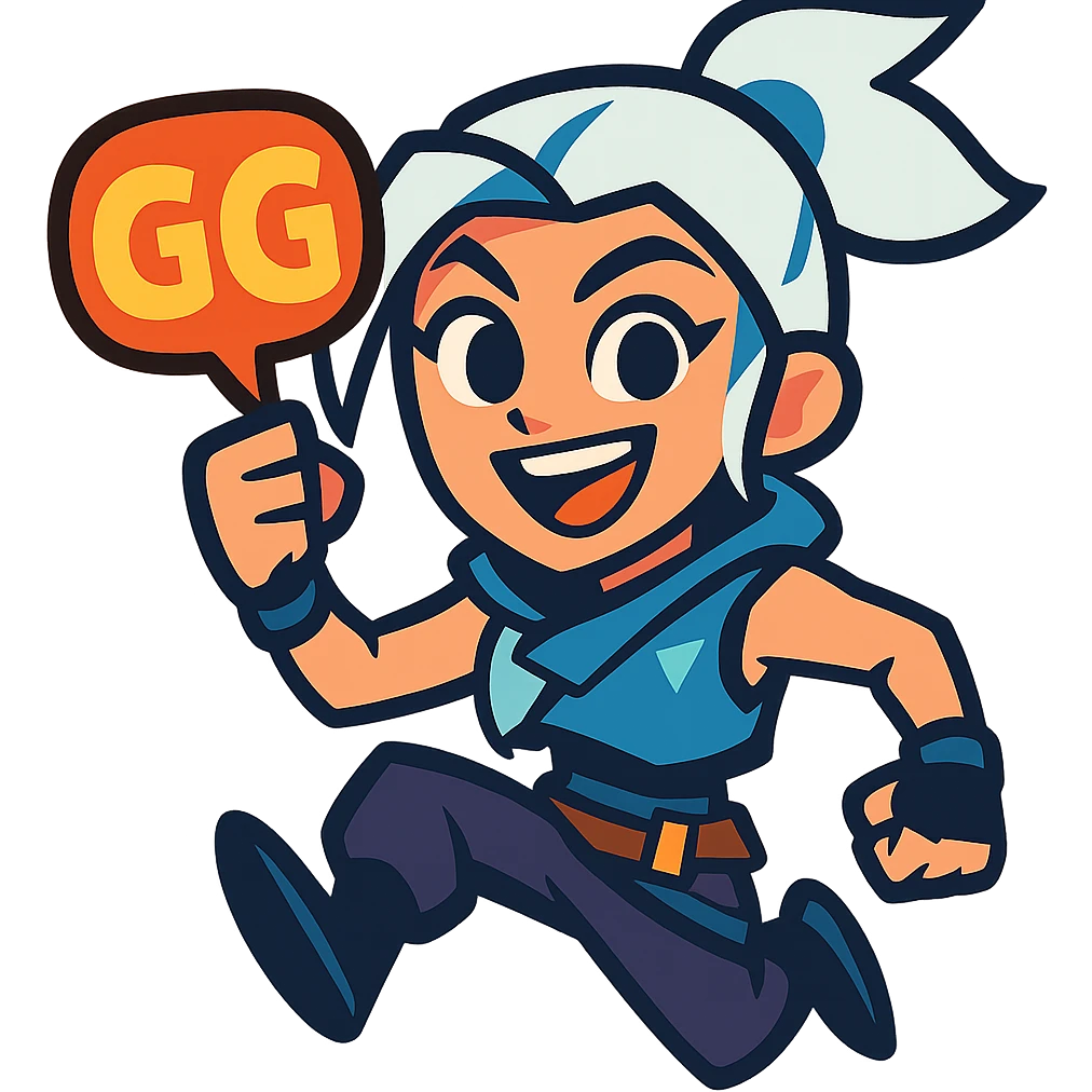 Jett from Valorant holding a 'GG' text bubble, dynamic pose, energetic expression, vibrant colors emoji