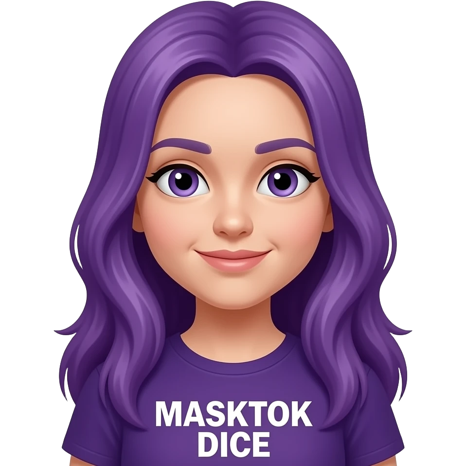 girl with long purple hair with a MASKTOK DICE sign emoji