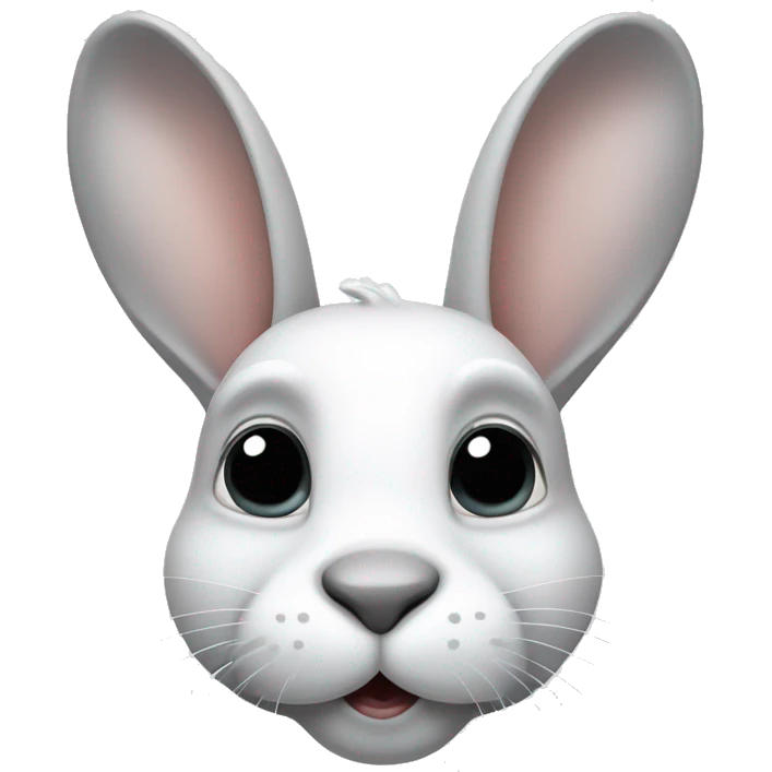 White bunny with grey nose, pointy grey ears and grey circles around eyes emoji