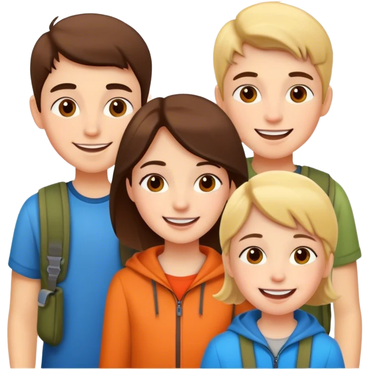 cheerful girl with boys outdoors emoji
