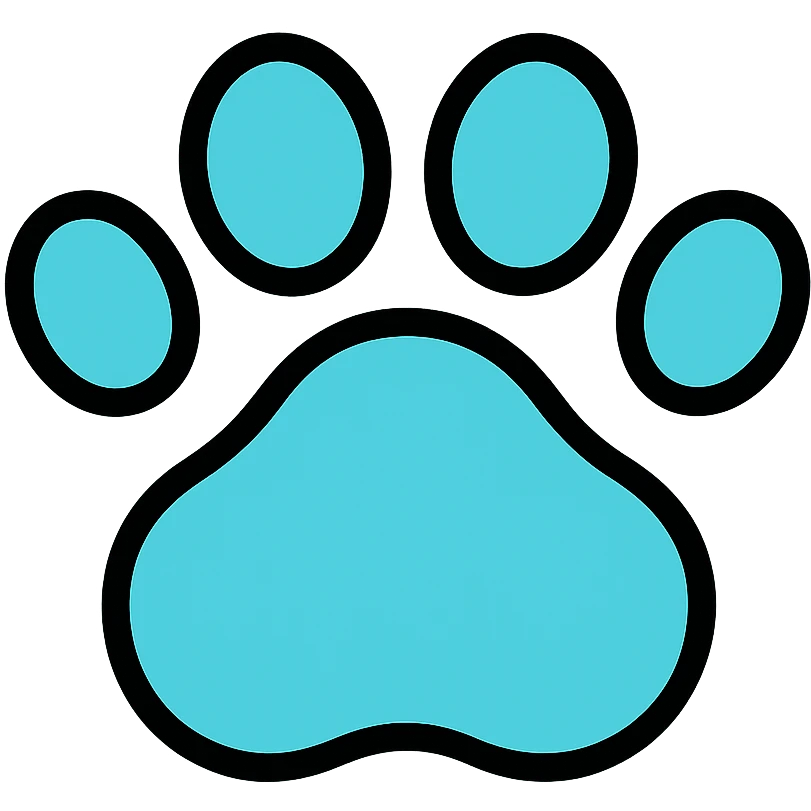Cyan pawprint, animal paw with pads and toes, light cyan color emoji