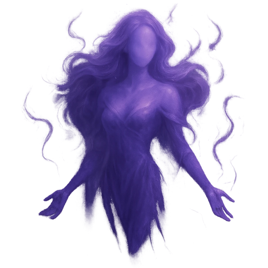 mystical being with no facial features, divine feminine characteristics, purple color, ethereal and mystical atmosphere emoji
