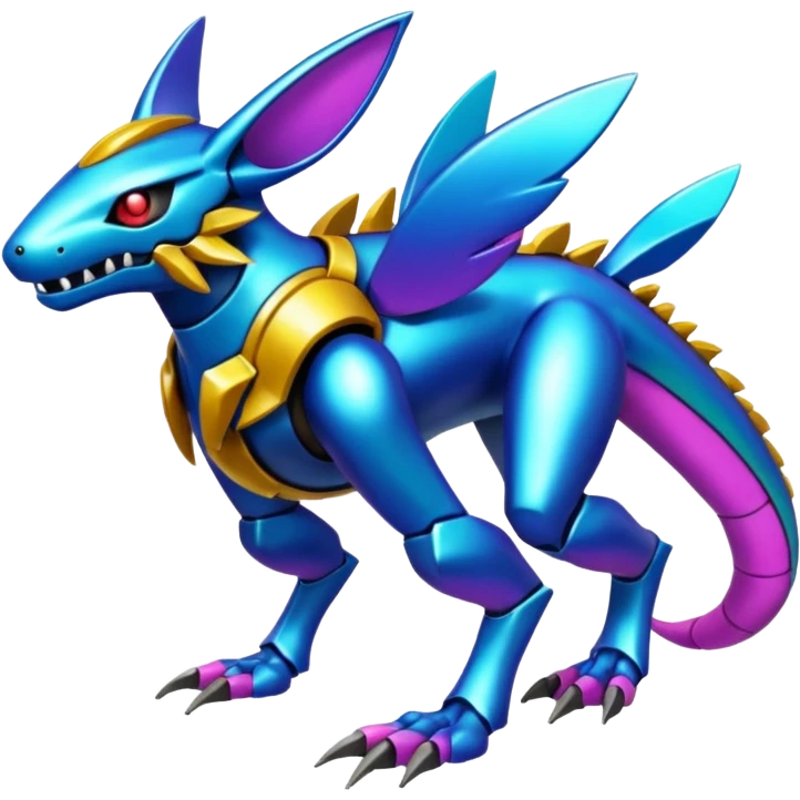  exotic colorful Protogen-Fakémon-Pokémon-Spectrobes-Digimon-Vernid-creature (full body) emoji
