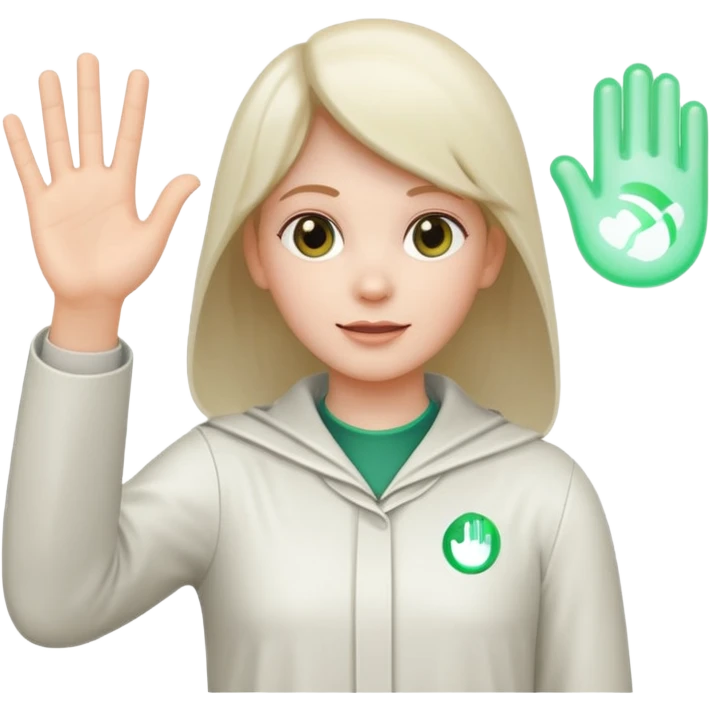 ghost IT specialist waving hand, with Vue and React icons nearby, open and honest image emoji