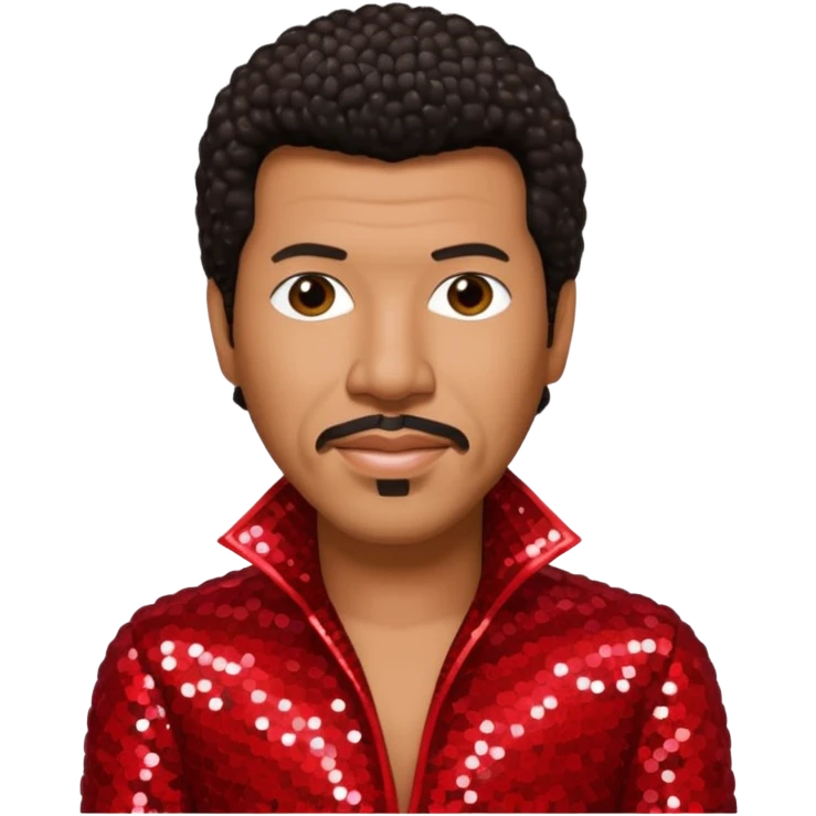 Lionel Richie with dark brown hair, red sequin outfit  emoji
