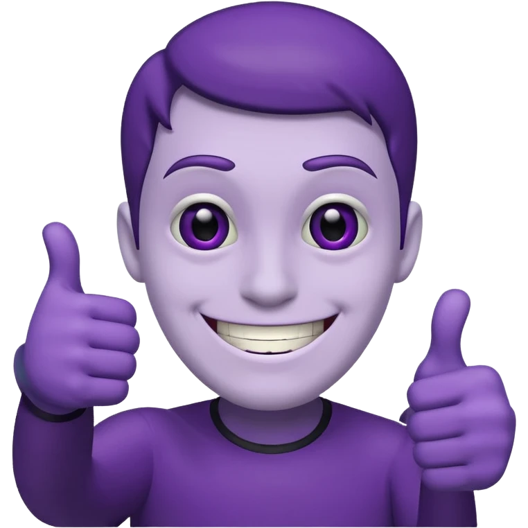 purple guy, black sclera, white pupils, grin, thumbs-up emoji