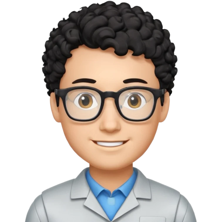 a boy robotics teacher, with black curly short hair, wearing glasses emoji