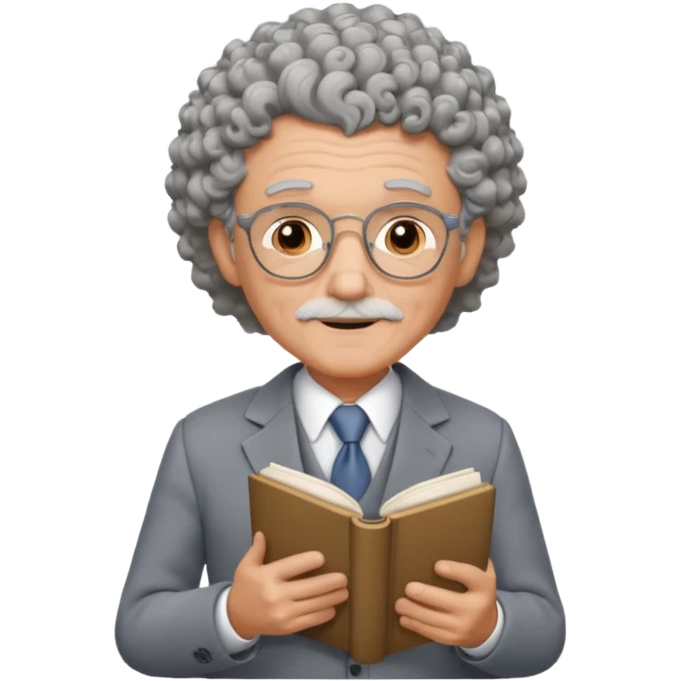 elderly male, curly hair, holding book, wearing gray suit emoji