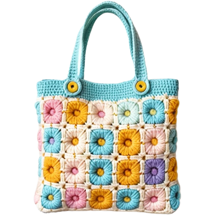 crochet granny square tote bag in pastela colors emoji