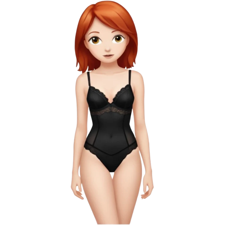Рыжеволосая девушка в чёрном нижнем белье весь рост худенькая emoji