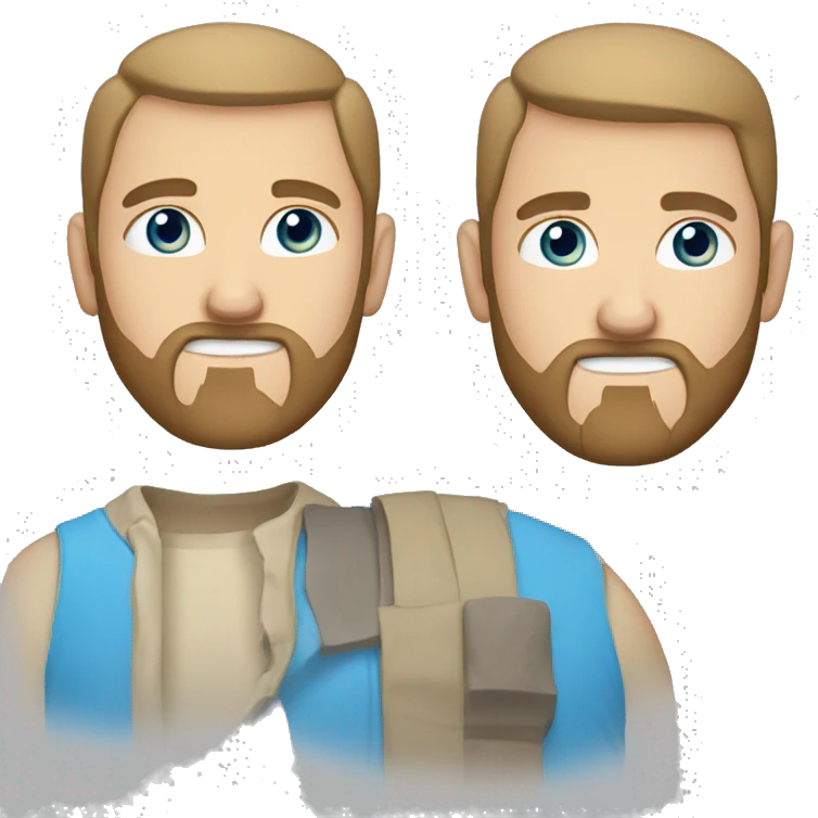 Man with dark blonde hair. A polytail and a SMALL bald spots on right and left side of his head. Blue eyes and dark blonde beard  emoji