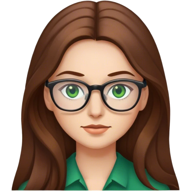 Woman wearing glasses with long Brown hair and Green eyes emoji