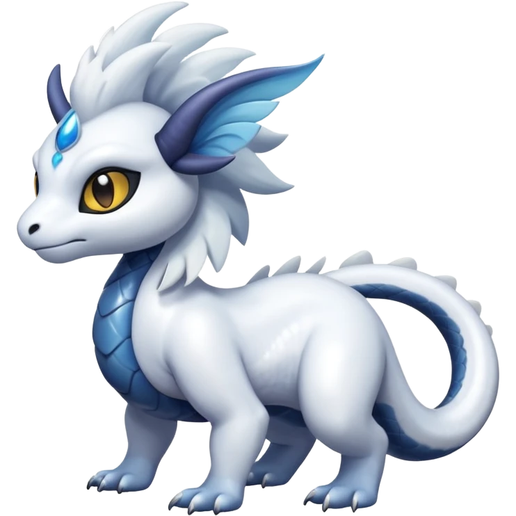 White glossy soft silky furry iridesent Absol-Shinx-Snake-fusion-hybrid, full body emoji