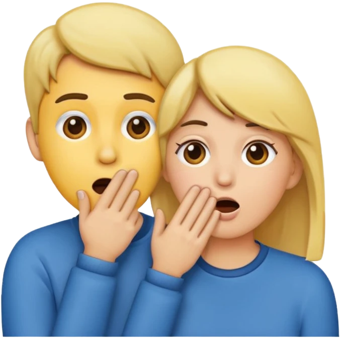 Emoji of two people, one whispering into the other’s ear with a hand covering their mouth. Surprised reaction. Simple emoji style, flat design, bright colors, thick outlines. emoji