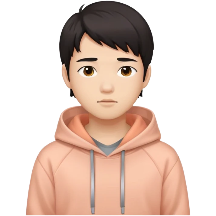Dark hair asia boys wearing light peach hoodies emoji