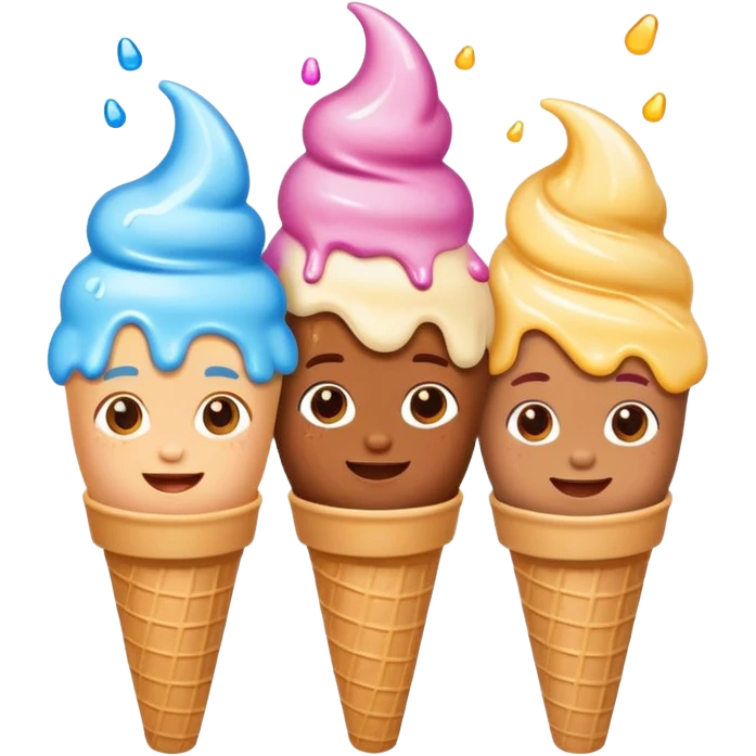 happy children with melting ice cream cones emoji