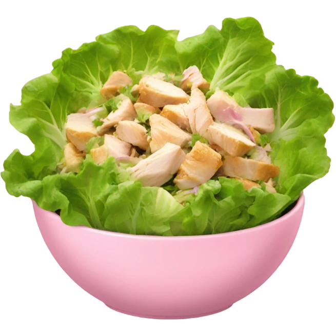 Lettuce and chicken salad in a baby pink bowl emoji