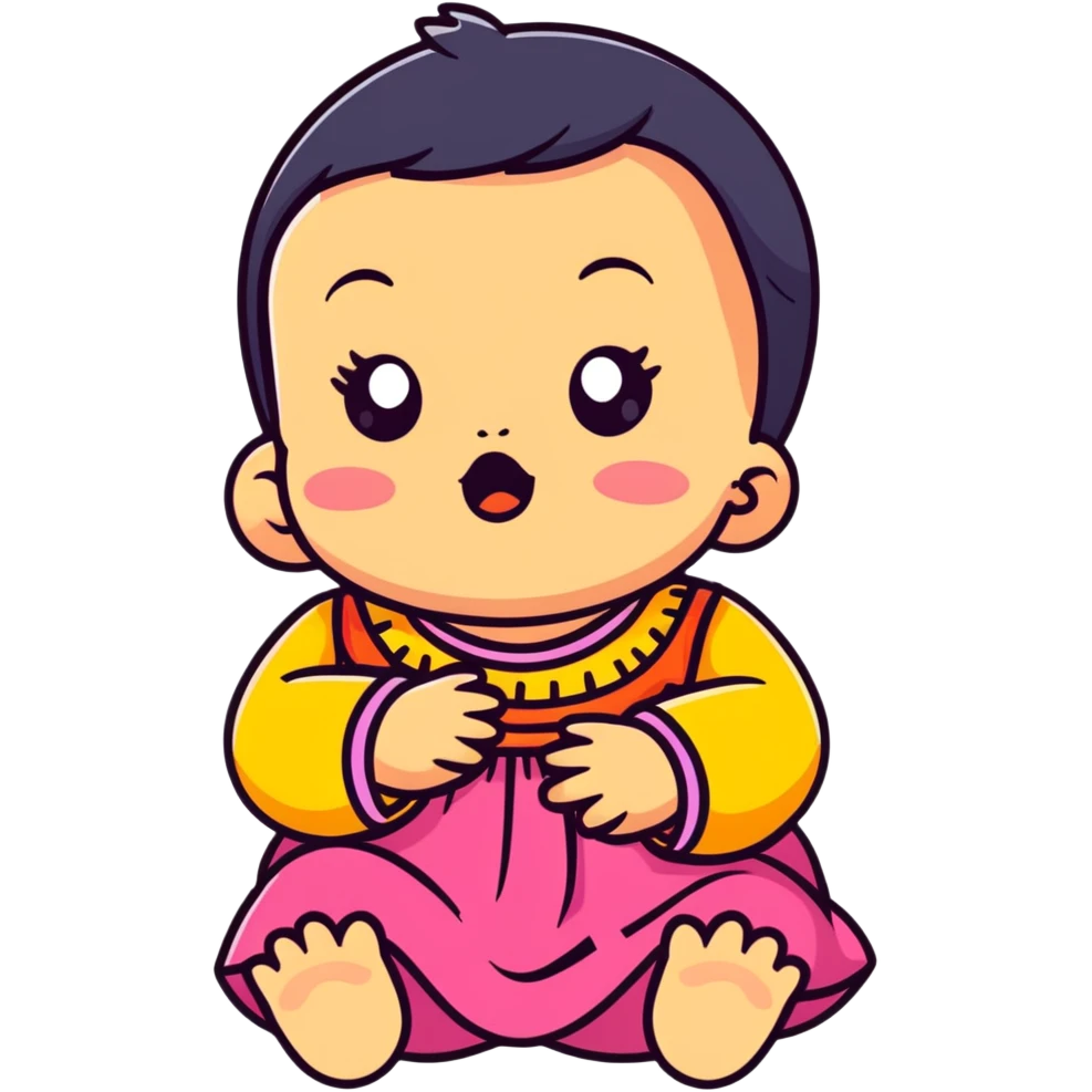 crying baby in colorful dress emoji