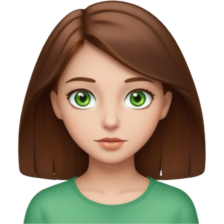 Clean girl whit brown hair and green eyes emoji