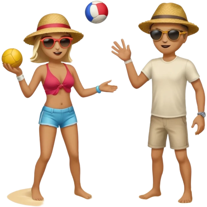 Throwing a ball at the beach to another person. emoji