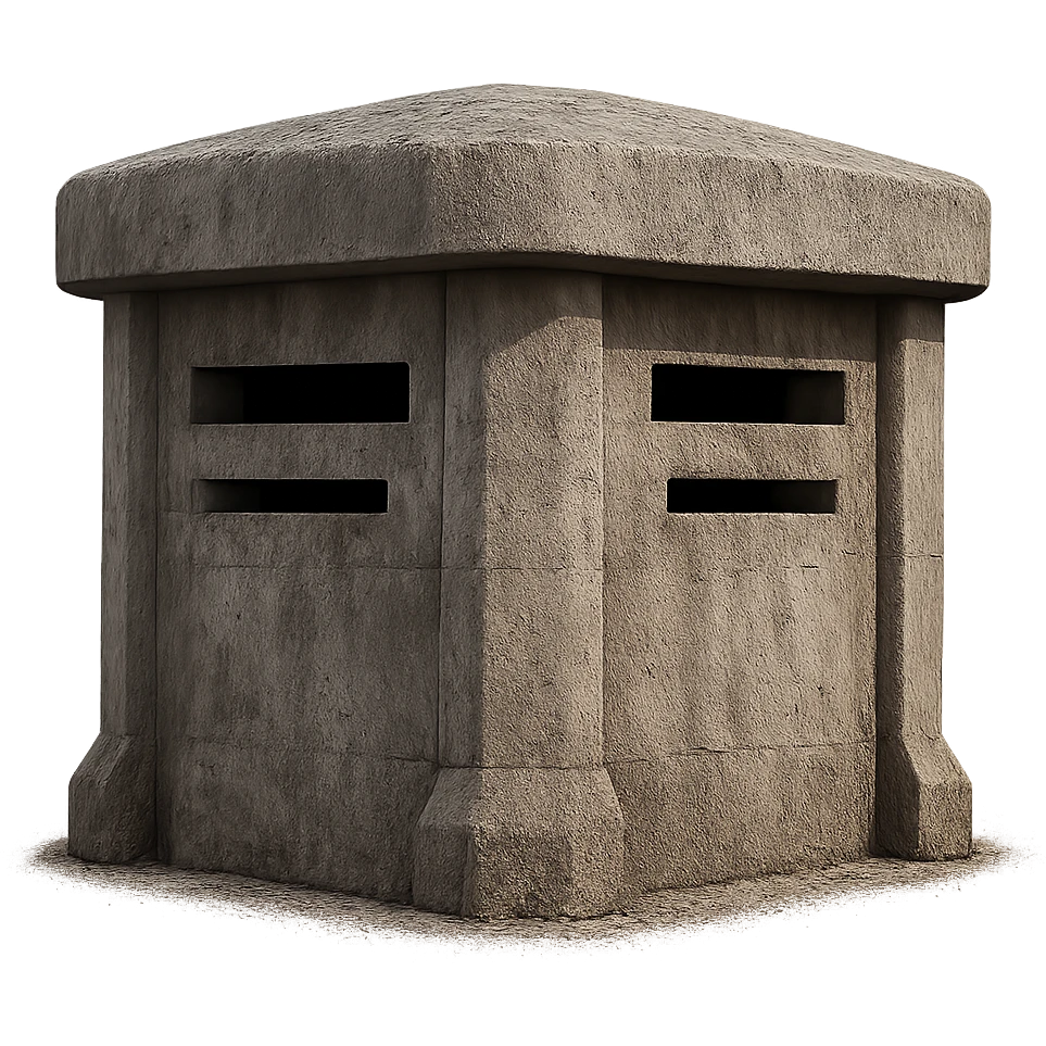 A realistic military pillbox with a concrete finish and reinforced structure. emoji