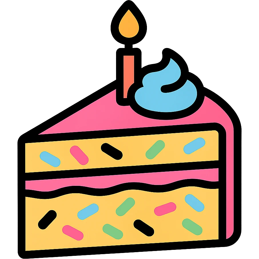 slice of pastel funfetti birthday cake emoji