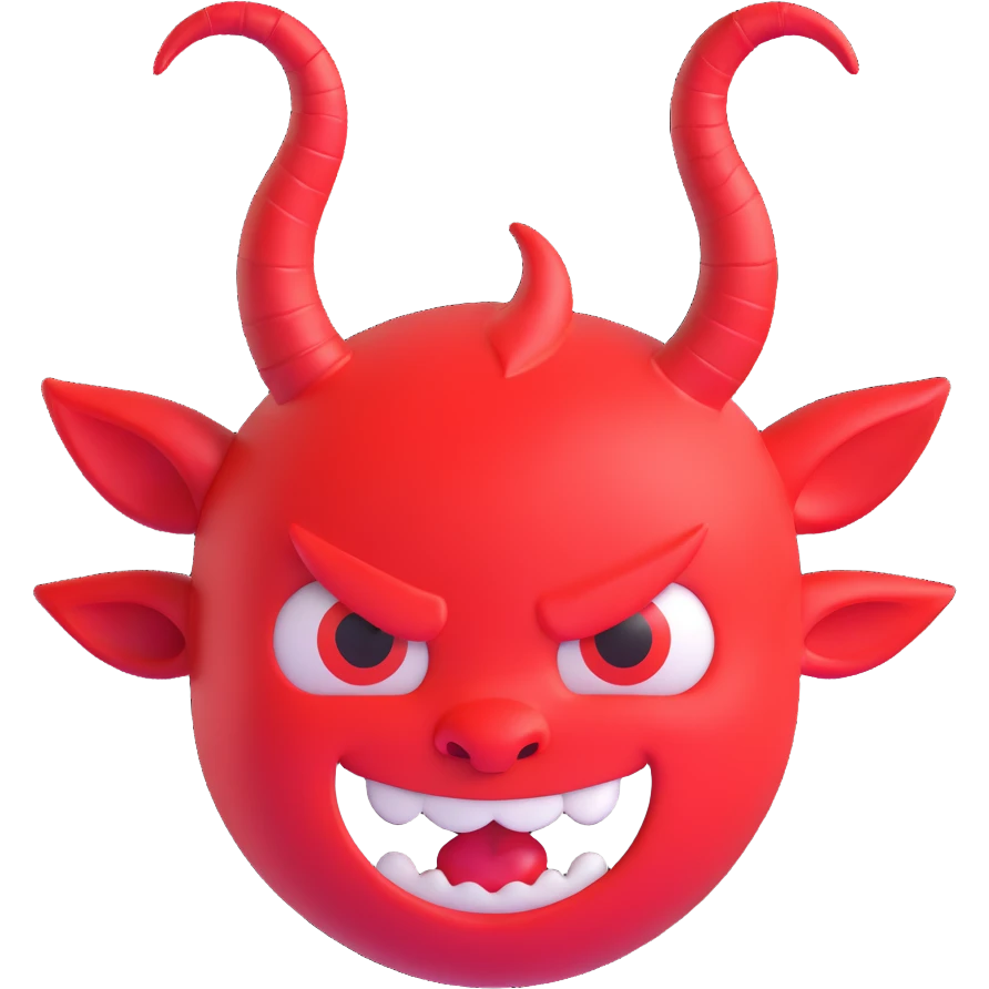 round red devil with horns, playful expression, shiny finish, 3d emoji style emoji