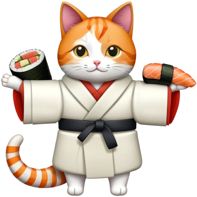 cat wearing a coat made out of sushi emoji