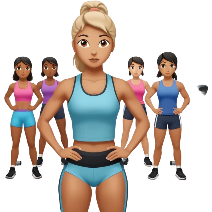 the personal trainer woman teaching students at the gym. the students are making some points emoji