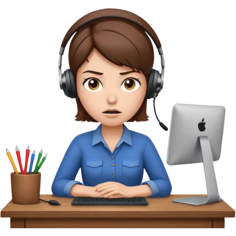 Annoyed/angry worker (female) working at a desk emoji