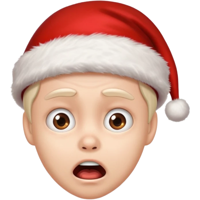 A terrified expression coupled with a Santa hat emoji