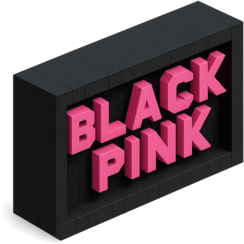 BLACKPINK-inspired object, black and pink colors, blocky and 3D pixelated look, voxel style emoji
