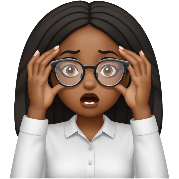 Mad face black girl with glasses hands over face emoji