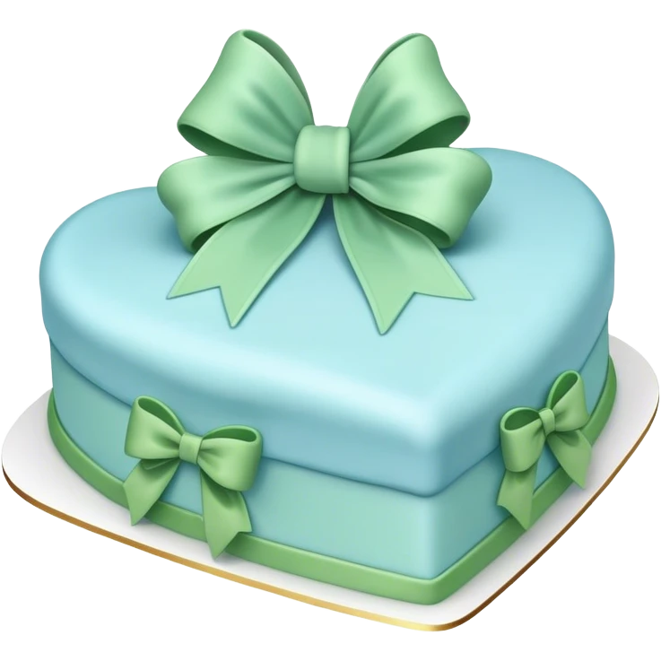 Heart shaped pastel blue birthday cake with a huge green bow emoji