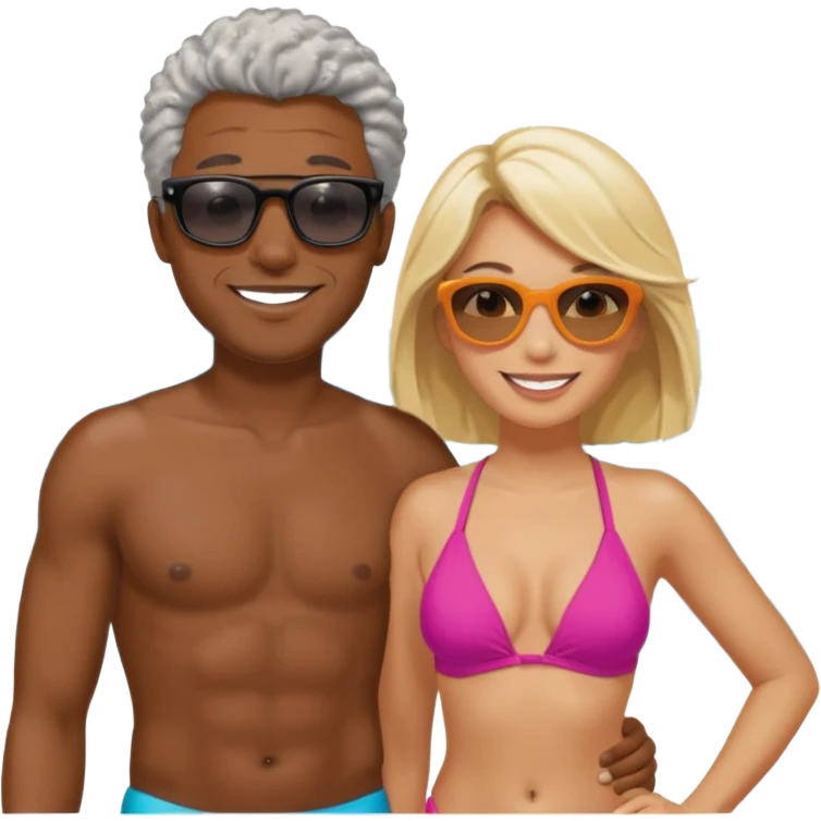 Black man salt n pepper hair smiling with blonde in love on beach emoji