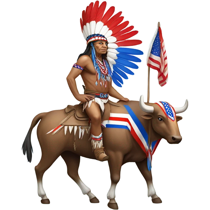 Indian Chief standing on red white and blue bull emoji