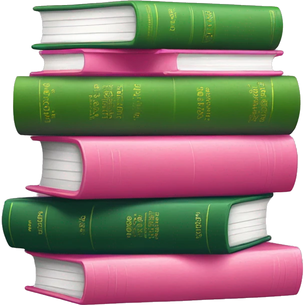 Stack of pink and green book covers emoji