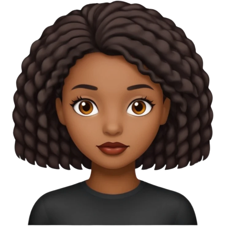 Black girl, cabelo cacheado curto, com os olhos castanhos escuro, lábios médio emoji