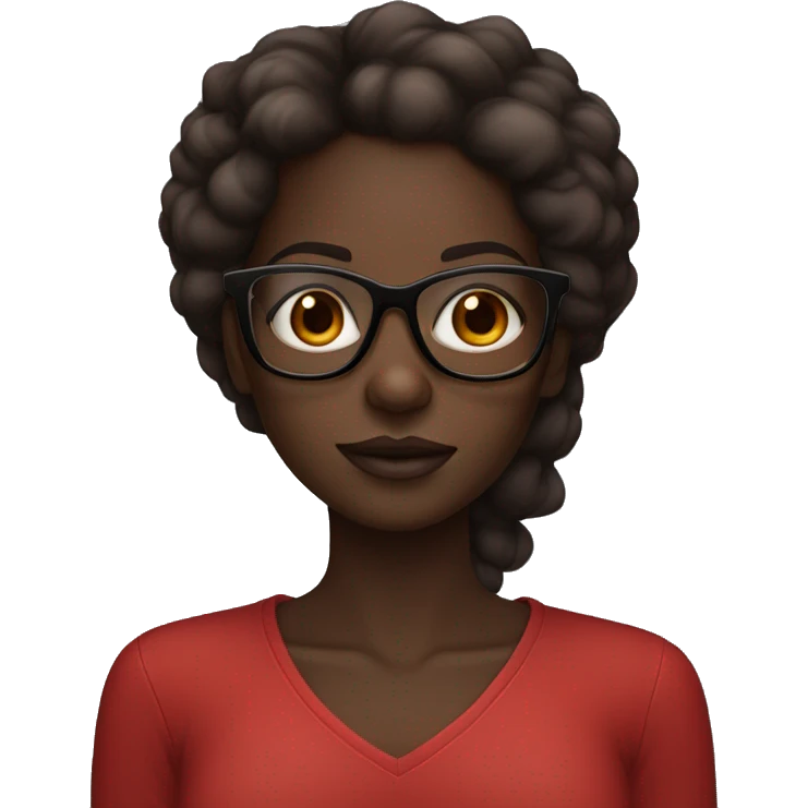 darkskin black girl with red a brown oversized square glasses and straight hair with l emoji
