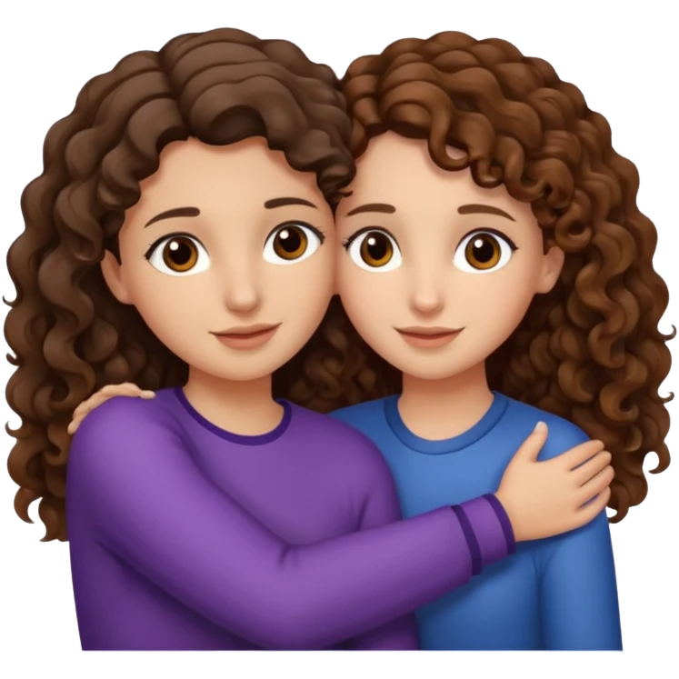 Una morena con pelo castaño y rizado y ojos marones y otra blanquita con pelo liso con las puntas onduladas y pelo castaño y ojos marrones Amigas lindas abrazándose  emoji
