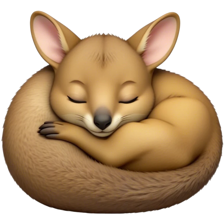 Meme-Worthy Cute Sleeping Wallaby Portrait Emoji, Head resting peacefully with a contented smile, showcasing a compact, agile build and a luxuriously soft tan fur, eyes shut in a serene, restful nap, Simplified yet hilariously adorable features, highly detailed, glowing with a soft, drowsy light, high shine, relaxed and utterly lovable, stylized with an air of playful laziness, bright and heartwarming, soft glowing outline, capturing the essence of a comically sleepy wallaby, so meme‐worthy it feels like it could instantly become the next viral sensation of adorable slumber! emoji