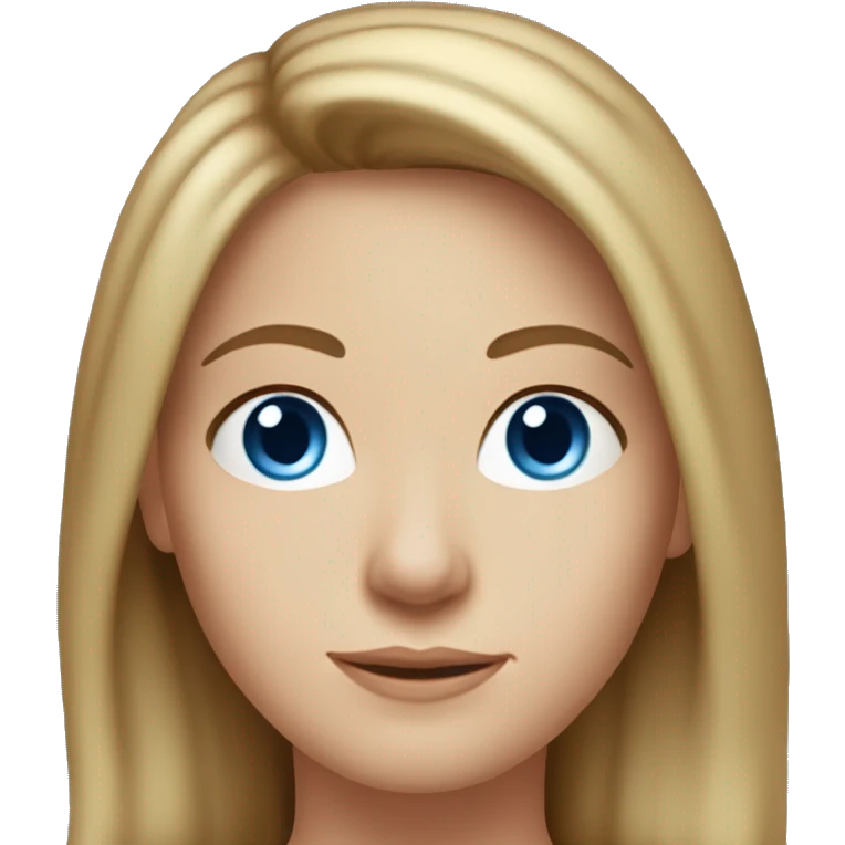 A head and shoulders shot of a 38 year old White woman, with long brown hair,   with blue eyes wearing a t-shirt. emoji