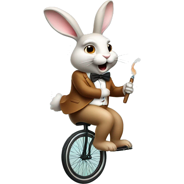 Bunny rabbit riding a unicycle smoking a cigar emoji